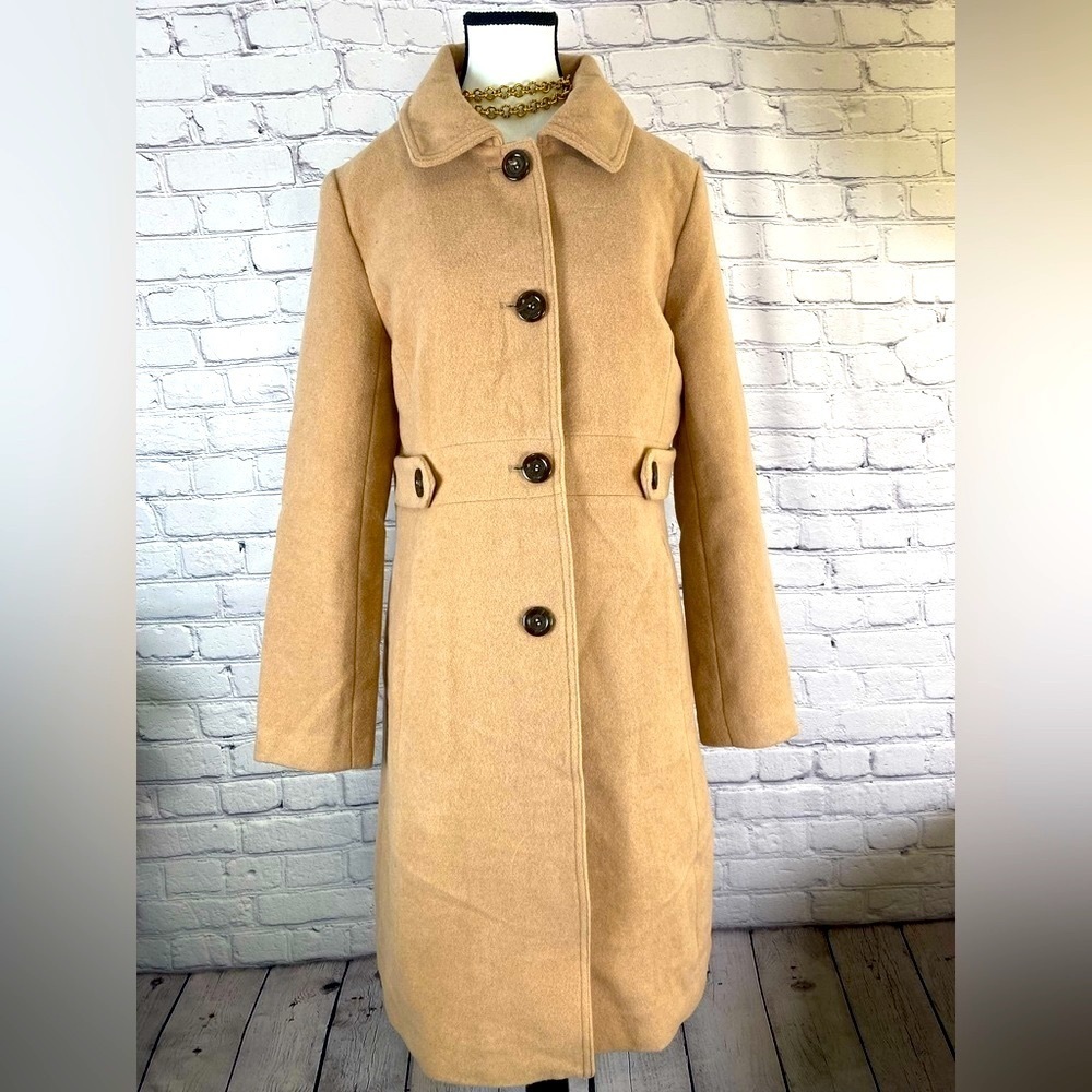 Kimi + Kai Wool Walking Coat Pea Coat Camel Tan size Medium Overcoat Winter Coat - Picture 2 of 15